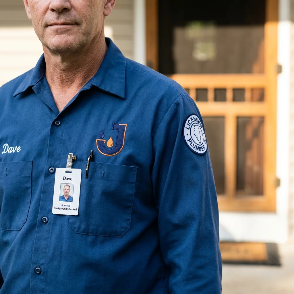 Licensed plumber showing ID badge in Poseyville, IN