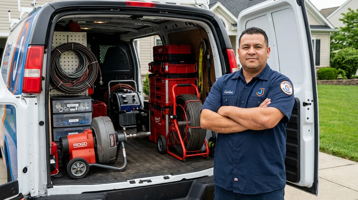 Professional drain cleaning equipment and Johns Plumbing LLC plumber in Poseyville