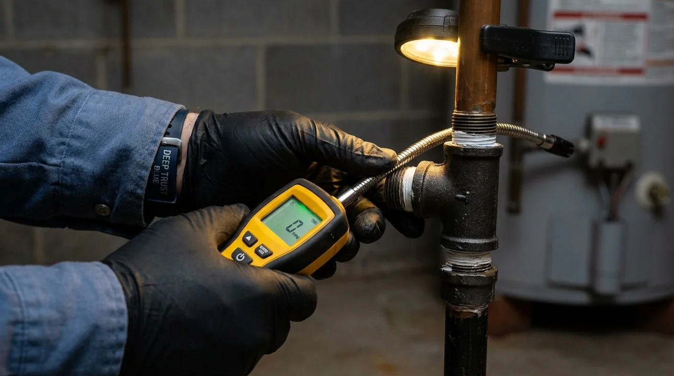 Gas leak detection with electronic sniffer by Johns Plumbing LLC in Poseyville