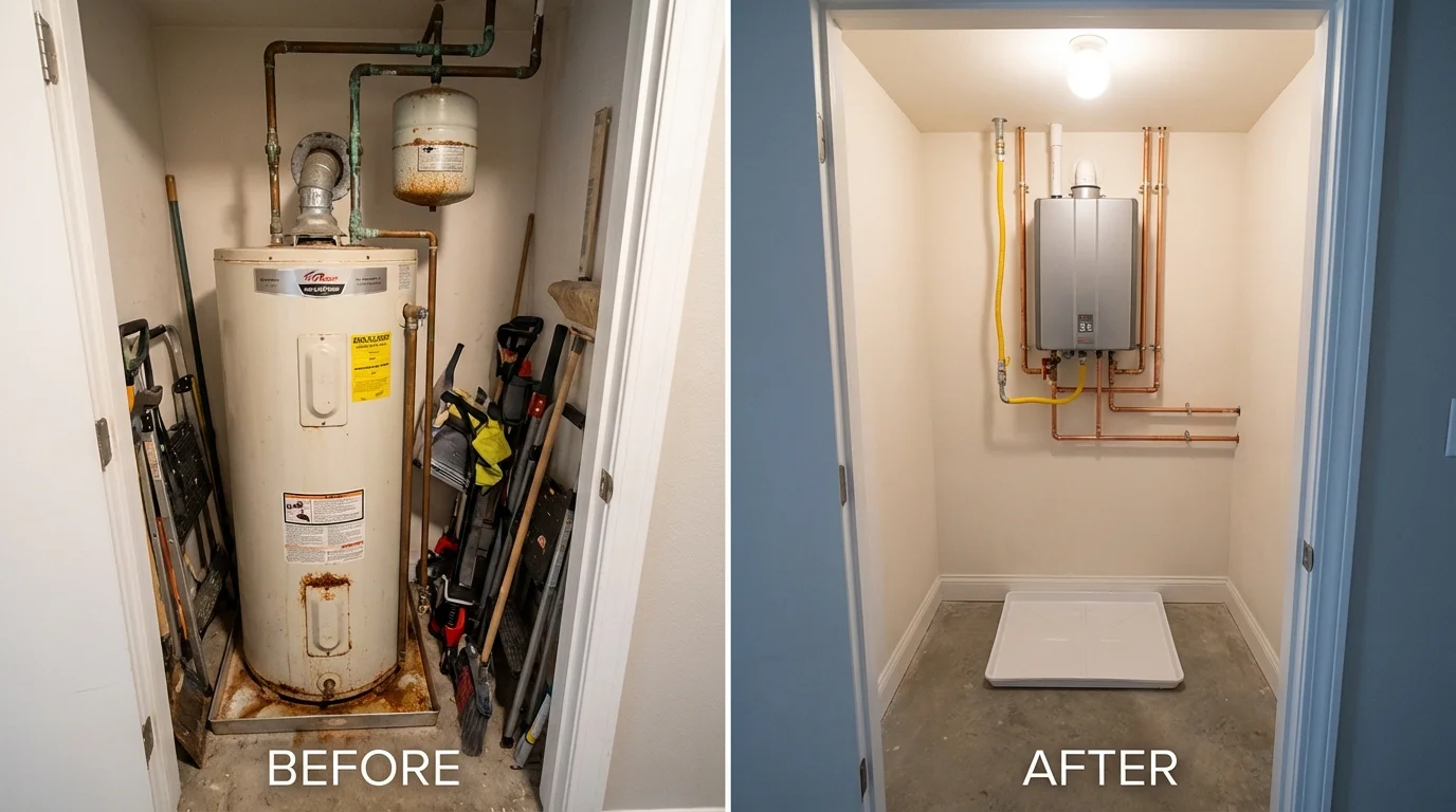Tank water heater versus wall-mounted tankless unit comparison for Poseyville, IN homeowners